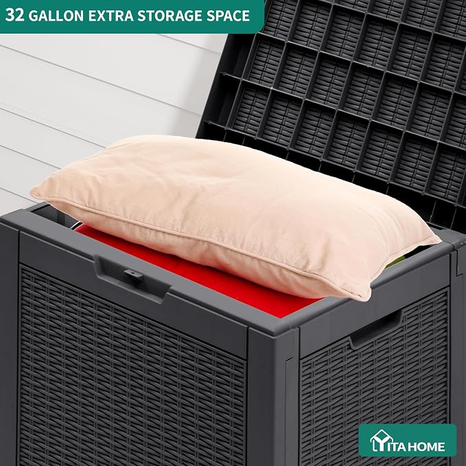 YITAHOME 32 Gallon Rattan Deck Box, Indoor Outdoor Storage Box - Image 2