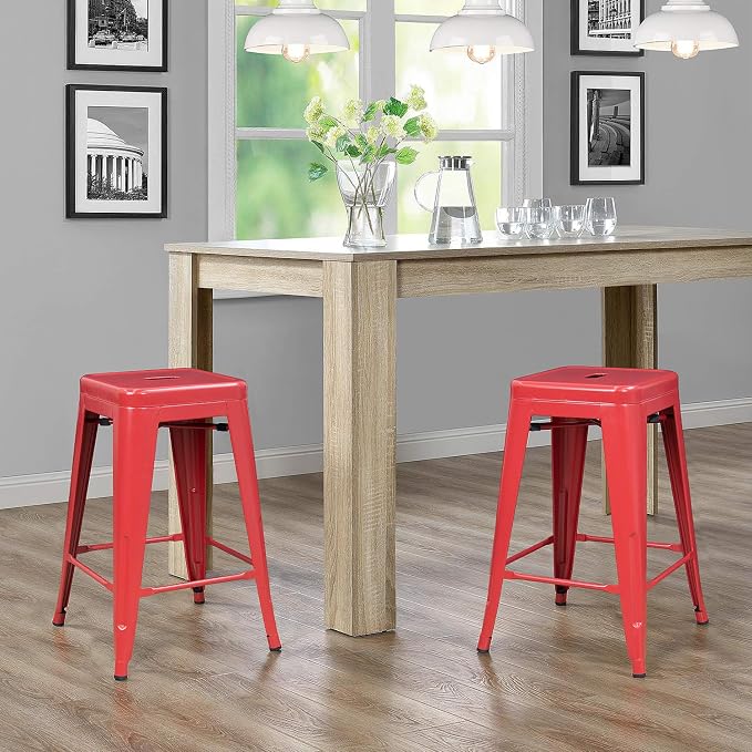 Devoko Metal Bar Stools 24" Indoor Outdoor Stackable Barstools Modern Style - Image 4