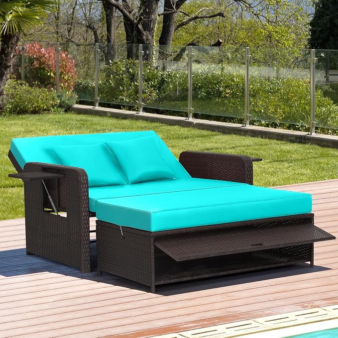 LDAILY Moccha Outdoor Daybed, Wicker Loveseat Sofa Set - Image 2