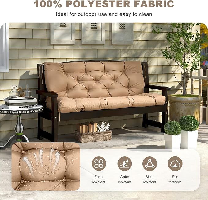 Porch Swing Cushion with Backrest, Waterproof Bench Cushion - Image 2