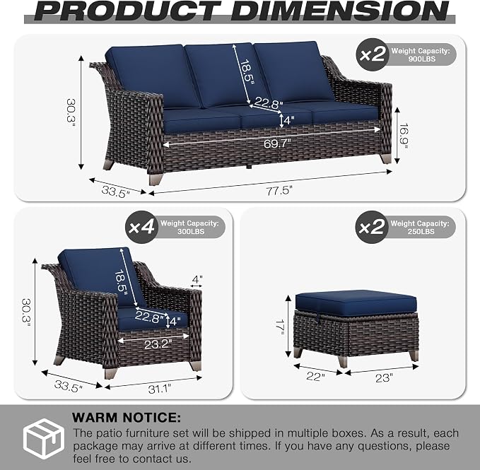 Joyside Wicker Patio Furniture Sets, 7 Pieces Upgraded Large Size Outdoor - Image 2