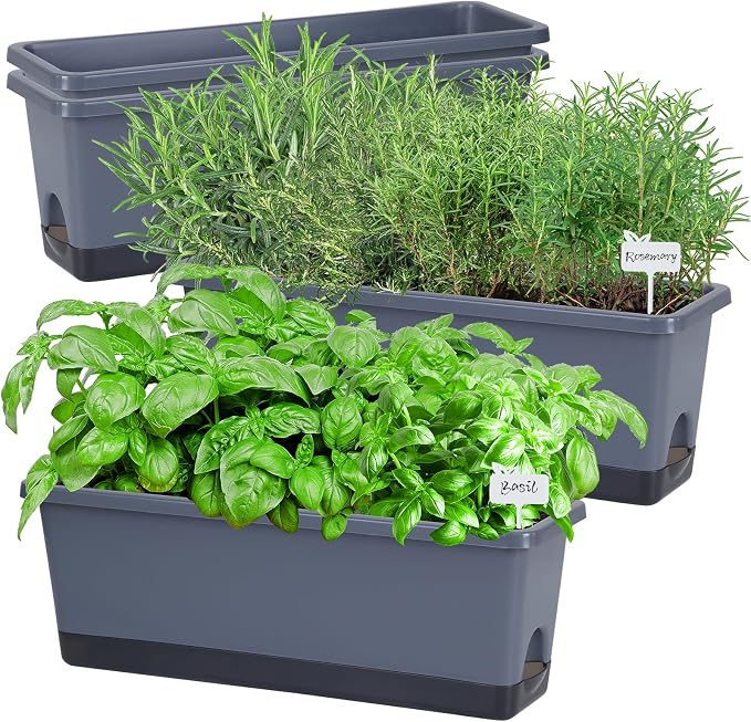 Window Box Planter 4 Packs, 17 Inches Rectangle Flower Pots by Oliz