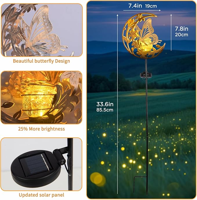 JOBOSI Solar Moon Butterfly Decorative Gift, Solar Butterfly Ground Stake Light - Image 9