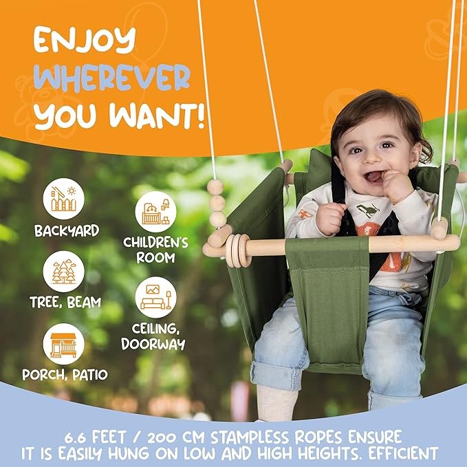 Indoor Outdoor Baby Swing with 3-Point Harness and Hardware - Image 3