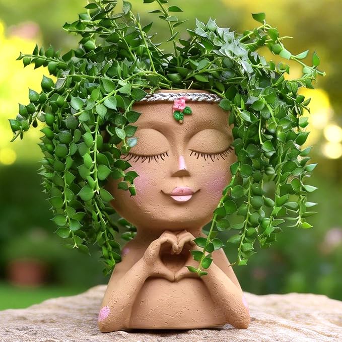 Face Planter Pot with Heart Hands, Resin Head Planter by MeltsetM