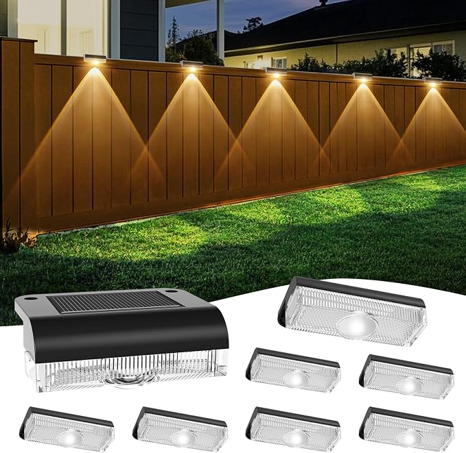 Solar Fence Lights Outdoor, 8 Pack Fence Light Solar Powered Wall Lighting by Agotd