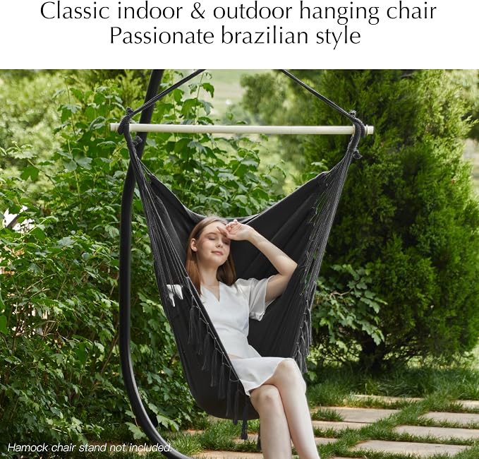 PNAEUT Hammock Chair with Tassel Hanging Rope Swing - Image 2