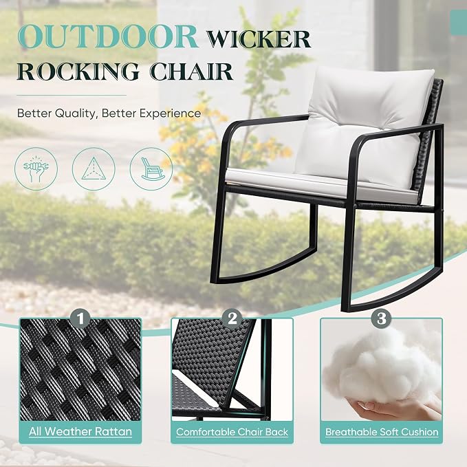 Greesum 3 Pieces Rocking Wicker Bistro Set, Patio Outdoor Furniture - Image 6