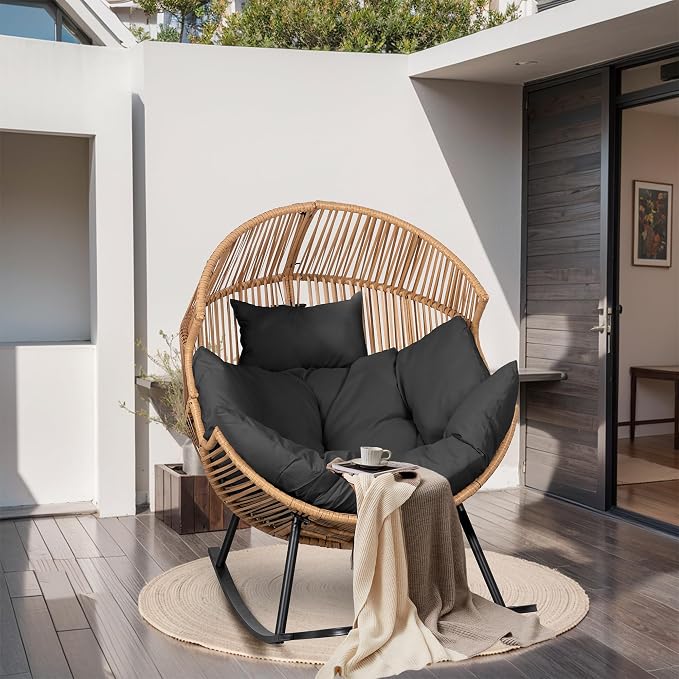 JAMFLY Egg Chair Outdoor Rocking Chairs, Wicker Patio Chair Oversized Lounger - Image 6