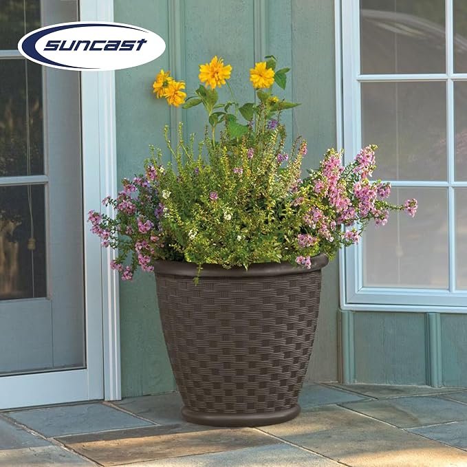 Suncast Sonora 18 Inch Lightweight Durable Plastic Wicker Decorative Flower - Image 5