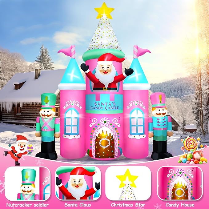 Kalolary 10FT Christmas Inflatables Outdoor Decorations, Candy Castle Inflatable - Image 3