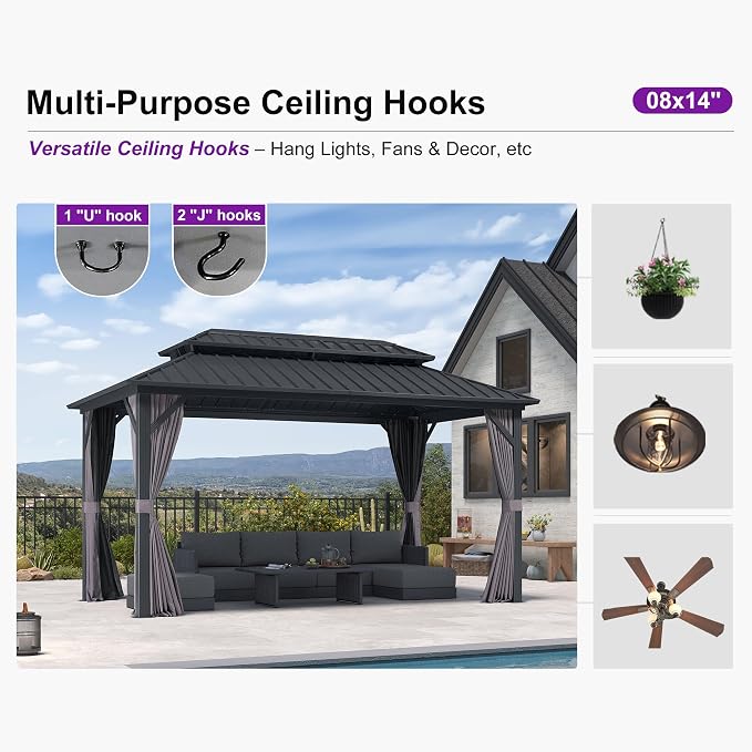 PURPLE LEAF 8' X 14' Permanent Hardtop Aluminum Gazebo - Image 9