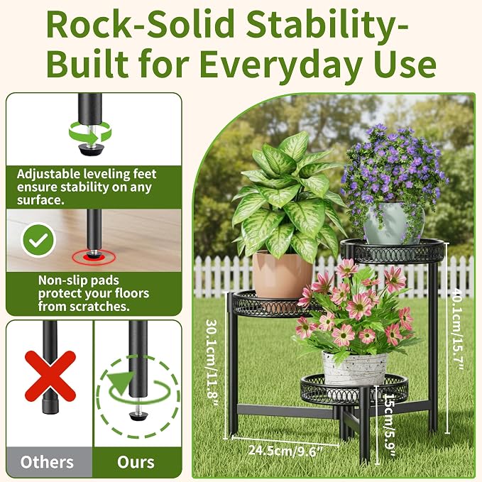 3 Tier Metal Plant Stand Indoor Outdoor, Corner Tall Plant Shelf - Image 3
