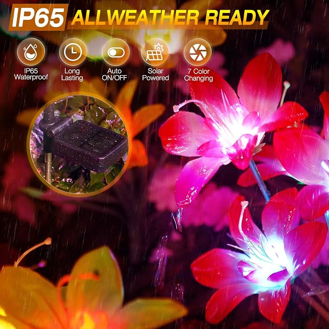 Aukora Solar Garden Lights Outdoor 5 Pack, 5 Colors Lily Flowers & 7-Color - Image 5