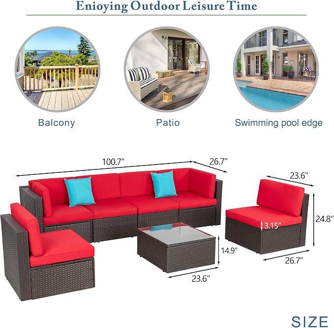 Vongrasig 7 Pieces Patio Furniture Sets, Outdoor Modular Sectional Sofa Patio - Image 2