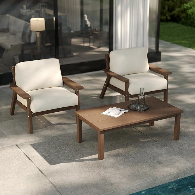 Patio Furniture Set with Washable Thick Beige Cushions, HDPE Outdoor Couch by PatioKingdom