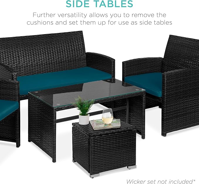 Best Choice Products Set of 2 Wicker Ottomans, Additional Seating, Side Table - Image 7