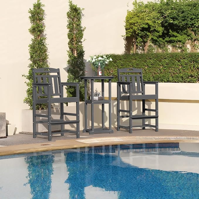 Outdoor Patio Tall Adirondack Bar Chairs Set of 2, All-Weather HDPE Bar Height - Image 6