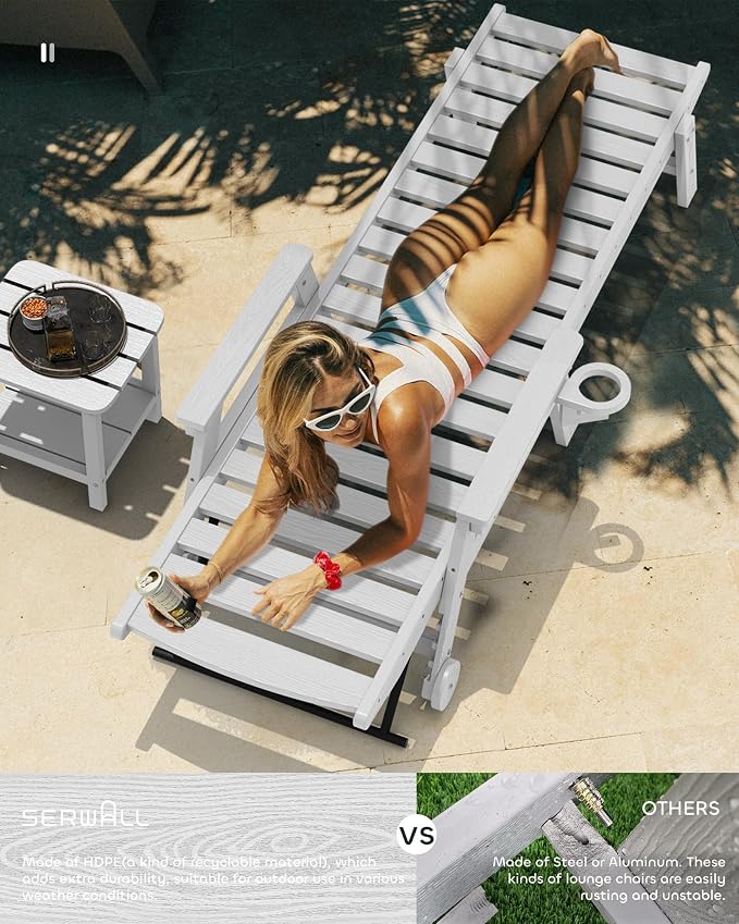 SERWALL Patio Chaise Lounge Chair, Poly Lounge Chair - Image 5