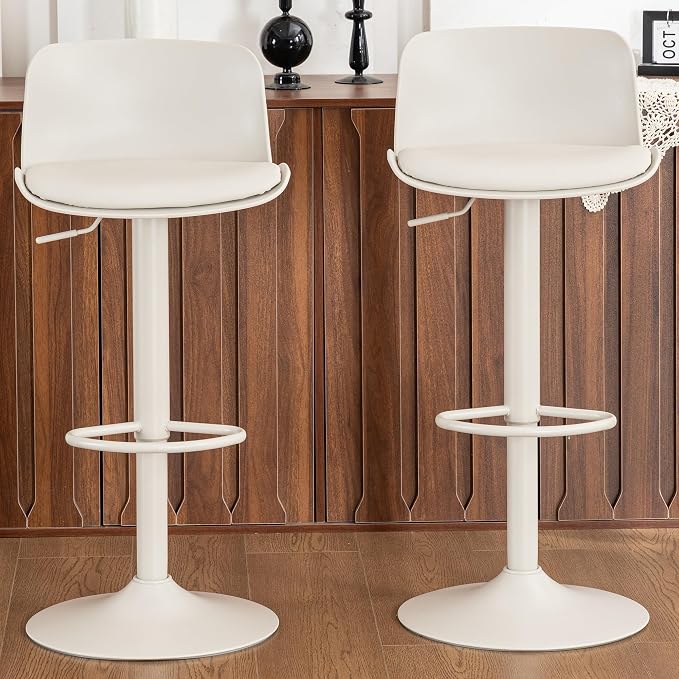 Kidol & Shellder Bar Stools Set of 2 Cream Adjustable Swivel Counter Height - Image 7