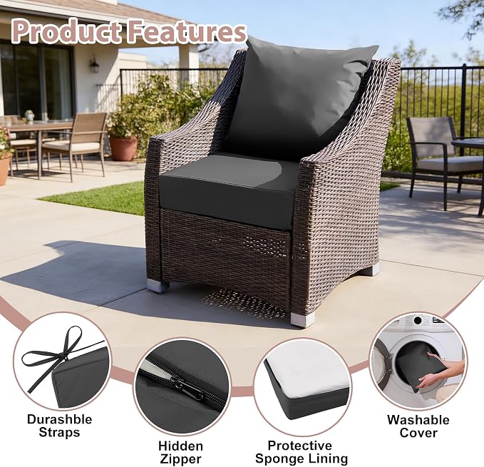 Outdoor Deep Seat Cushion Set, 24x24 Inch Water-Resistant & Fade-Resistant - Image 5