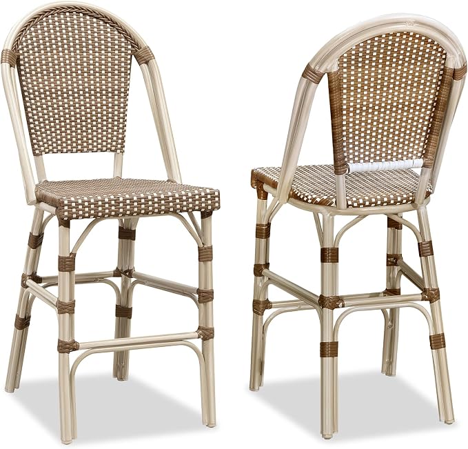 PURPLE LEAF French Counter Height Bar Stool Set of 2 25" White Print Finish by PURPLELEAF