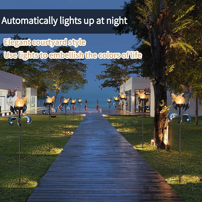 VCUTEKA Solar Lights Outdoor Metal Garden Stake Waterproof Crackle Glass Globe - Image 8