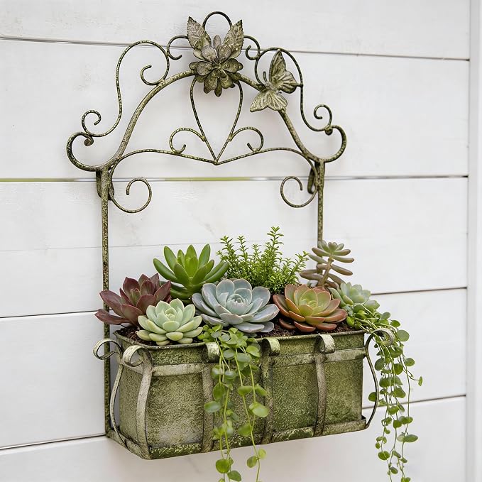 Rustic Metal Wall Planter Vintage Wall Mounted Flower Pot Farmhouse Distressed - Image 6