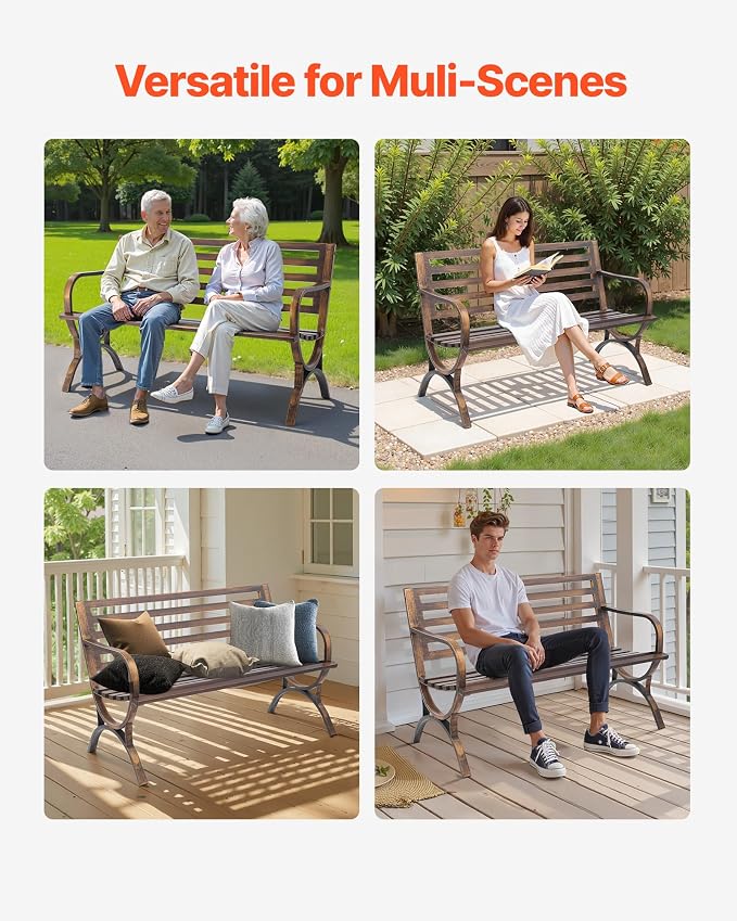 VEVOR Outdoor Bench, 50 inch, Carbon Steel Metal Frame - Image 7