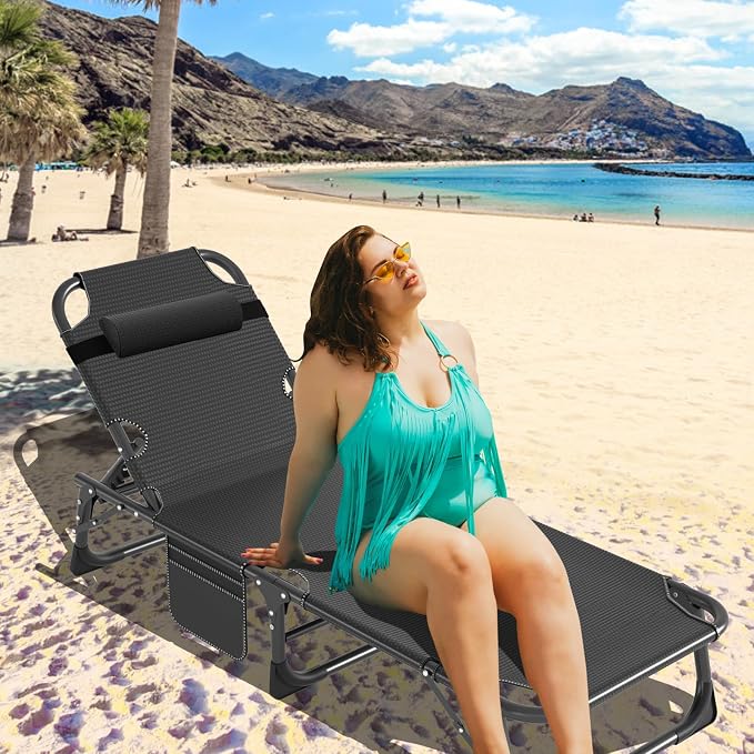 MOPHOTO Folding Chaise Lounge Chair 5-Position, Folding Cot, Heavy Duty Patio - Image 8