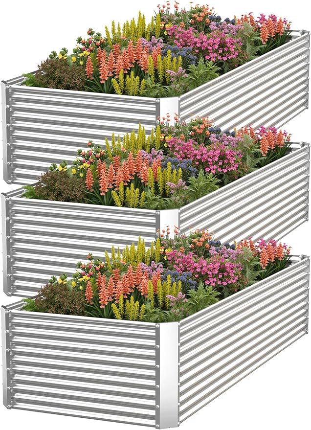 3 Pack Tall 4x2FT Corrugated Galvanized Steel Raised Garden Bed Outdoor by CATMANOR