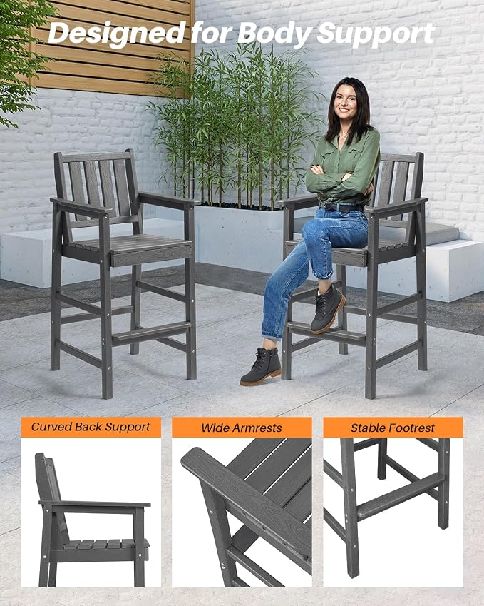 3-Piece Adirondack Chairs and Table Set, HDPE Patio Bar Sets, All Weather - Image 8