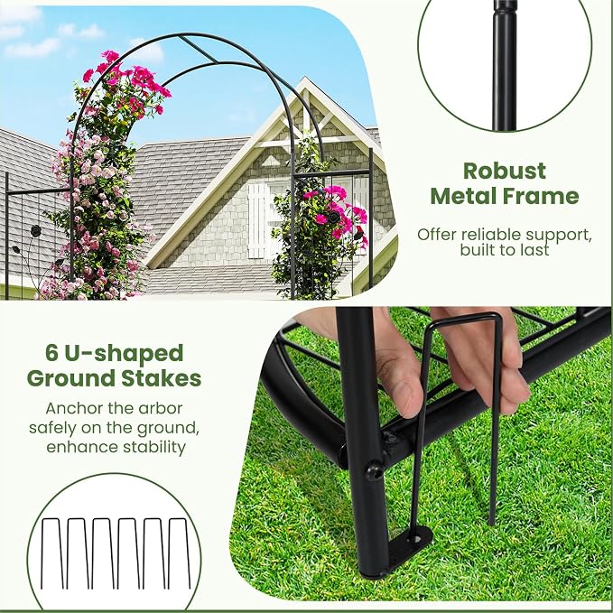 IRONMAX 87" Garden Arch with Gate & Planter Shelves, Heavy Duty Metal Arbor - Image 5