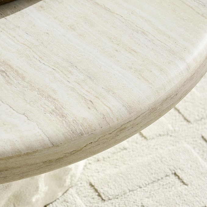 Coffee Table Set of 2, Round Fiberglass Imitation Stone Table Cement Rock - Image 4