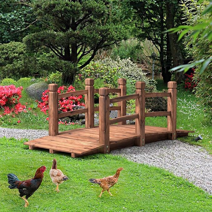 HAPPYGRILL Wooden Garden Bridge, Stained Finish Decorative Pond Bridge by HAPPYGRILL