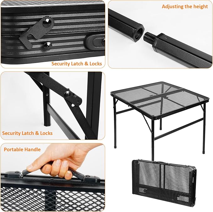 Square Folding Card Table with Adjustable Height, Patio & Indoor Use, Fits 2–4 - Image 5