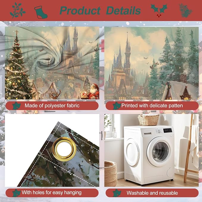 Christmas Village Scene Garage Door Decorations 6x13FT, Santa - Image 3