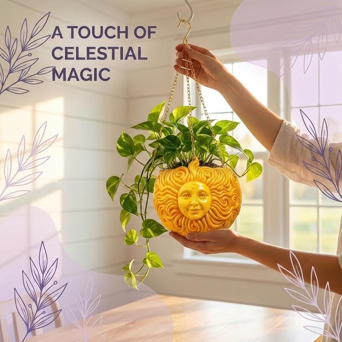 Fun & Unique Sun Face Hanging Planter Quirky Celestial Decor - Image 4