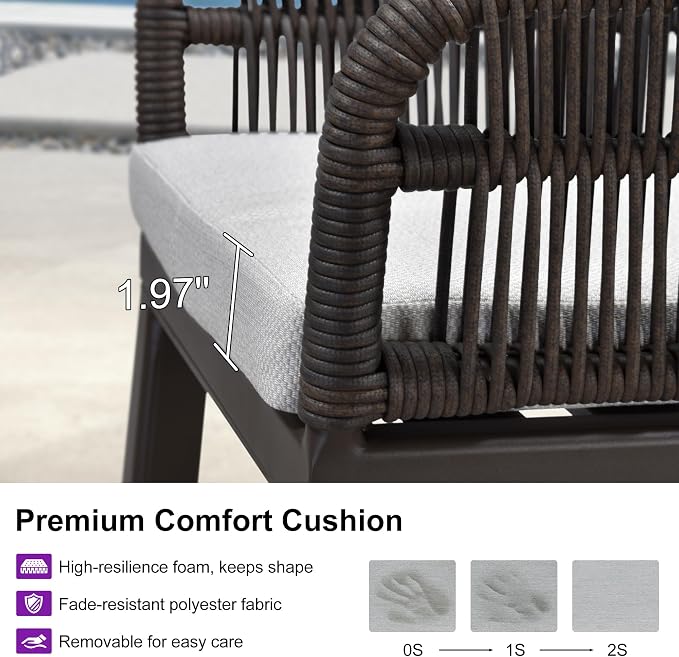 PURPLE LEAF Outdoor Bar Height Stools Set of 2 Patio Metal Modern Wicker Rattan - Image 5