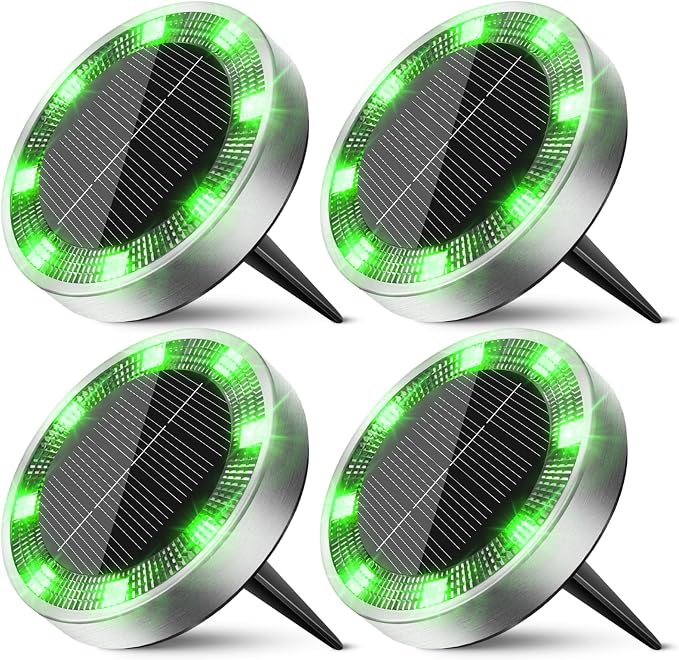 Peasur Mini Solar Ground Lights Outdoor, 4 Pack Flat Solar Powered Disc Lights by Peasur