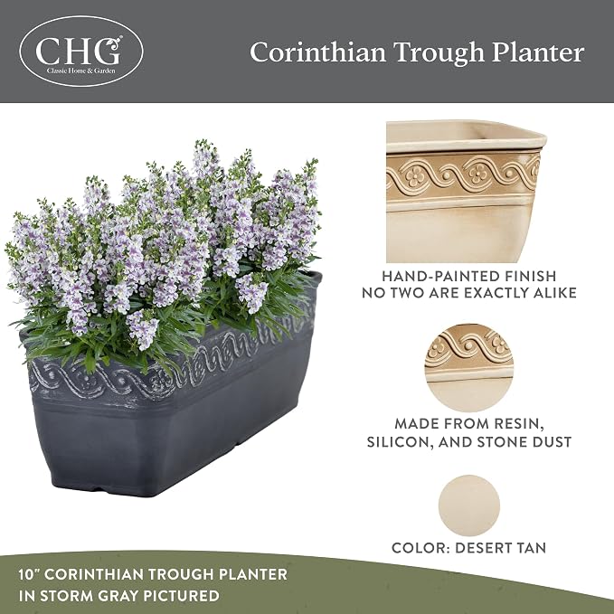 Classic Home and Garden Corinthian Trough Planter 10" Desert Tan - Image 2