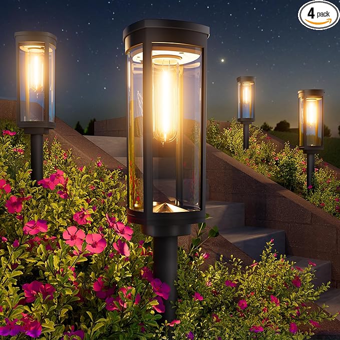 Solar Pathway Lights Outdoor, 4 Pack Bright Solar Powered Garden Lights by BITPOTT
