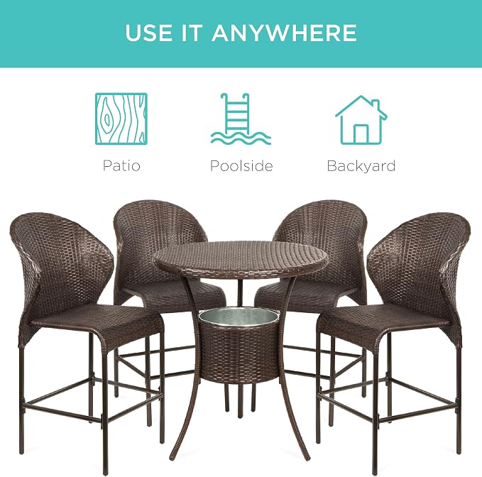 Best Choice Products 5-Piece Outdoor Wicker Bar Table Bistro Set Dining - Image 5