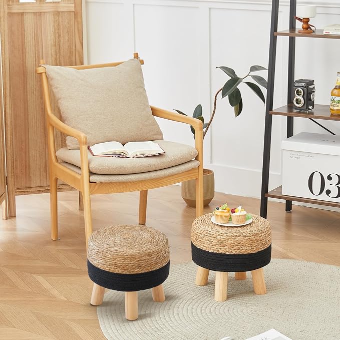 Round Ottoman Natural Seagrass Footstool, Foot Stool - Image 8