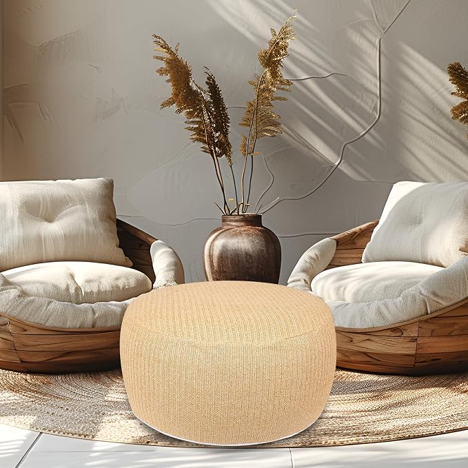 Woven Inflatable Ottoman, Fade-Resistant D31”x H14” Outdoor Indoor Pouf Patio - Image 5