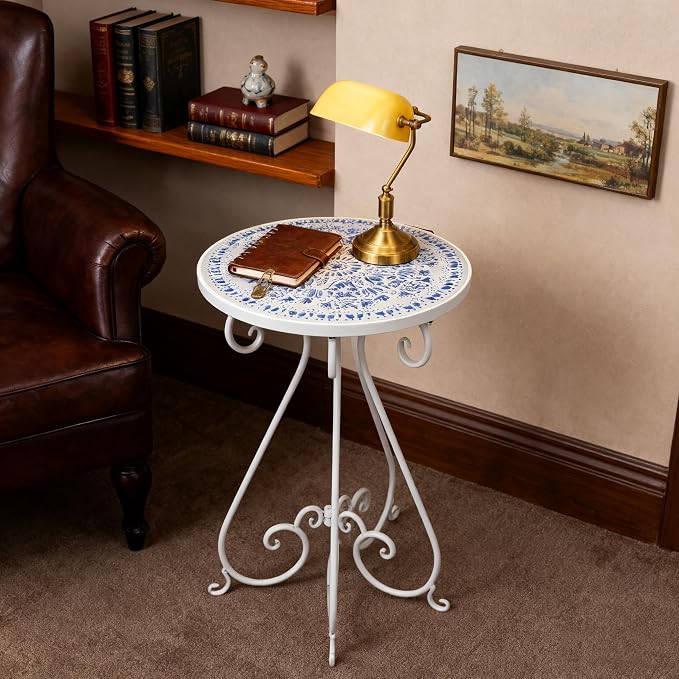 Outdoor Side Table & Mosaic Plant Stand, Indoor Outdoor Coffee Tea Table - Image 5