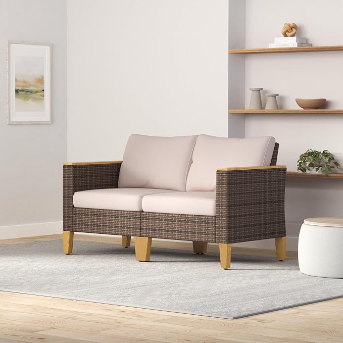 Sophia & William Outdoor Patio Furniture Set High Back Wicker Sofa Chairs - Image 2