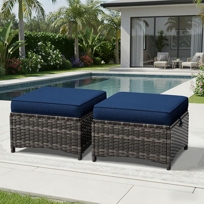 Joyside Outdoor Ottoman Set of 2, Patio Large Ottoman Foot Rest - Image 7