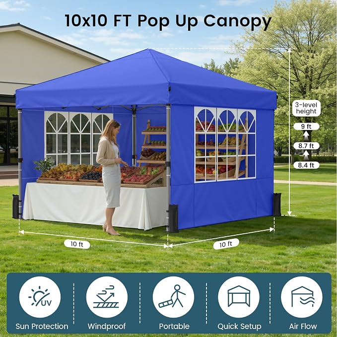 Pop Up Canopy Tent with Sidewalls, 10x10ft 10 Person Party Tent One Push Setup - Image 2