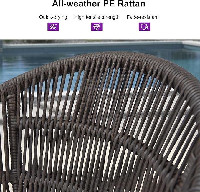 PURPLE LEAF Outdoor Bar Height Stools Set of 2 Patio Metal Modern Wicker Rattan - Image 4